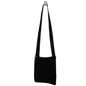 Vintage Old Navy Black Crochet Crossbody Bag Y2K Minimalist Woven Purse 01/00